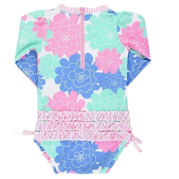 SOLd RuffleButts Baby UPF50+ Floral Printed Long Sleeve One Rash Guard, 2T, NWT - Picture 4 of 10